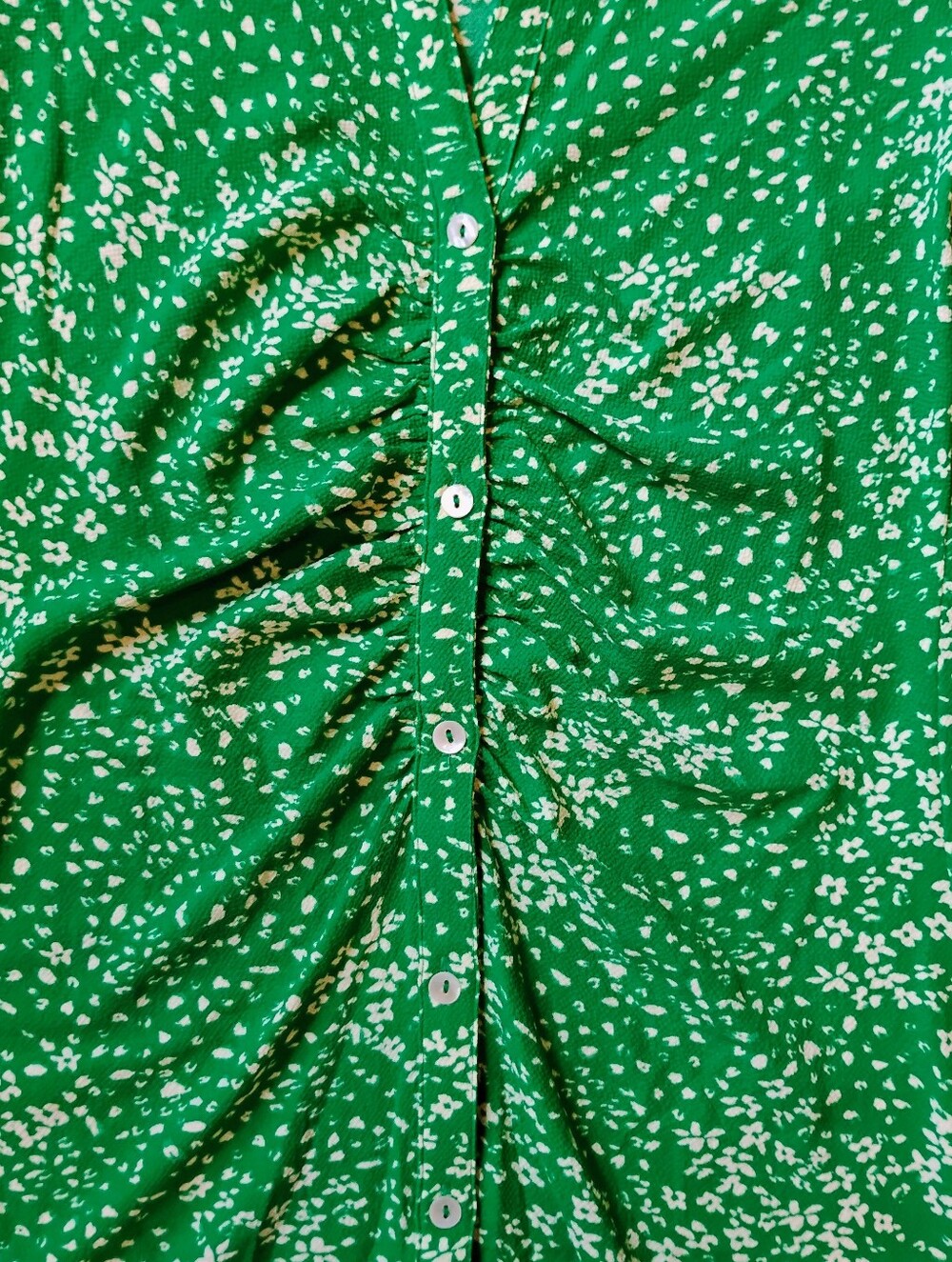 NWT 8 DKNY Green And White Floral 3/4 Sleeve Button Front Midi Shirt Dress NEW - Picture 8 of 13
